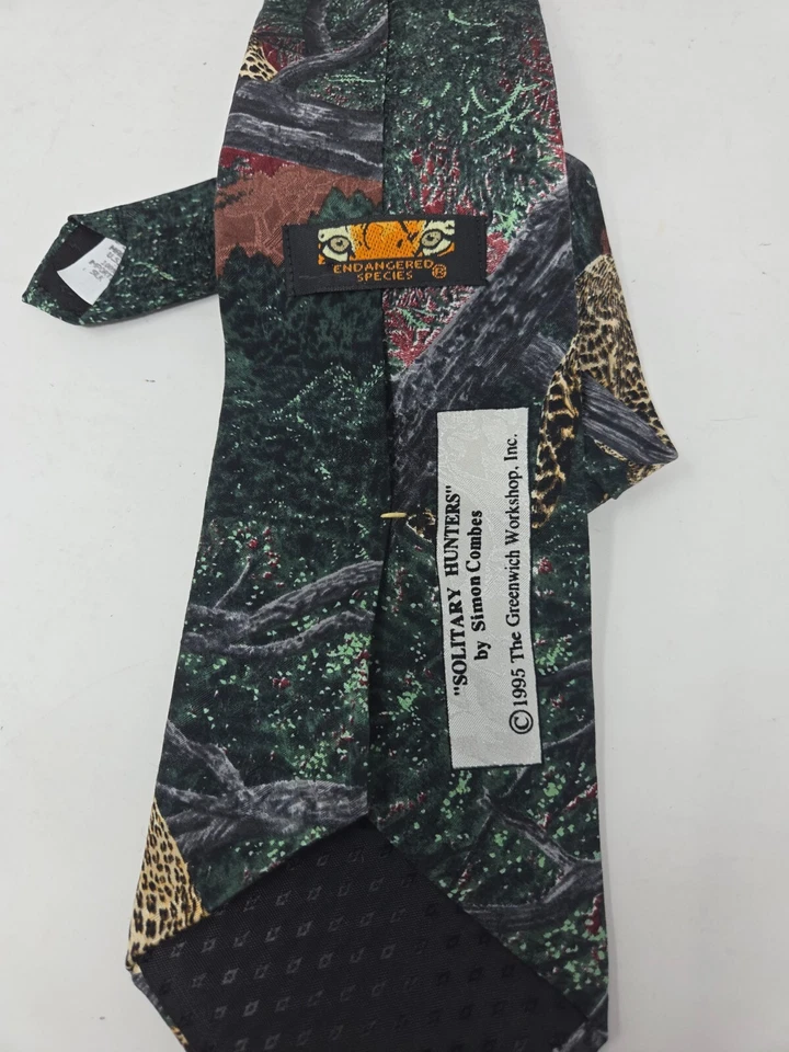 Gravata vintage espécie ameaçada chita 100% seda caçadores solitários 1995 EUA 4" - Imagem 4 de 4