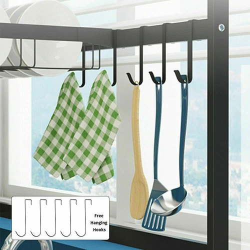 Over The Sink Dish Drying Rack 2-Tier Stainless Steel Kitchen Dish Drainer Black - Picture 9 of 14