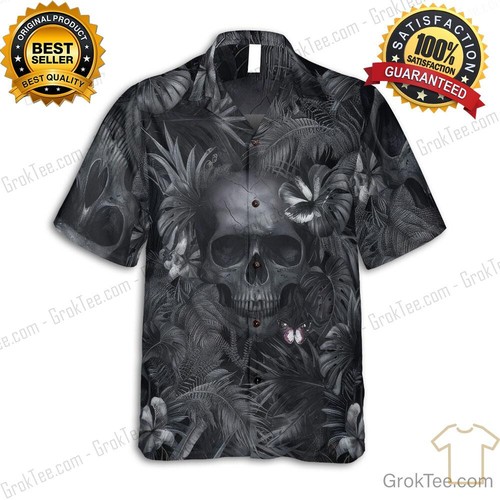 Tropical Gothic Skull Hawaiian Shirt Dark Floral Grunge Punk Rock Beachwear Tee