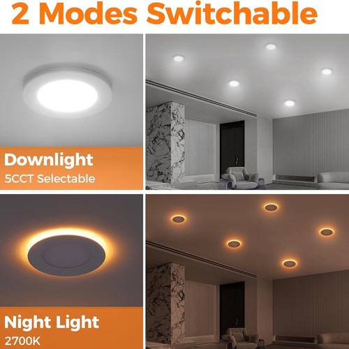 6 Inch LED Recessed Slim Pot Lights with Night Light,Dimmable Slim Recessed Lamp - Picture 6 of 31