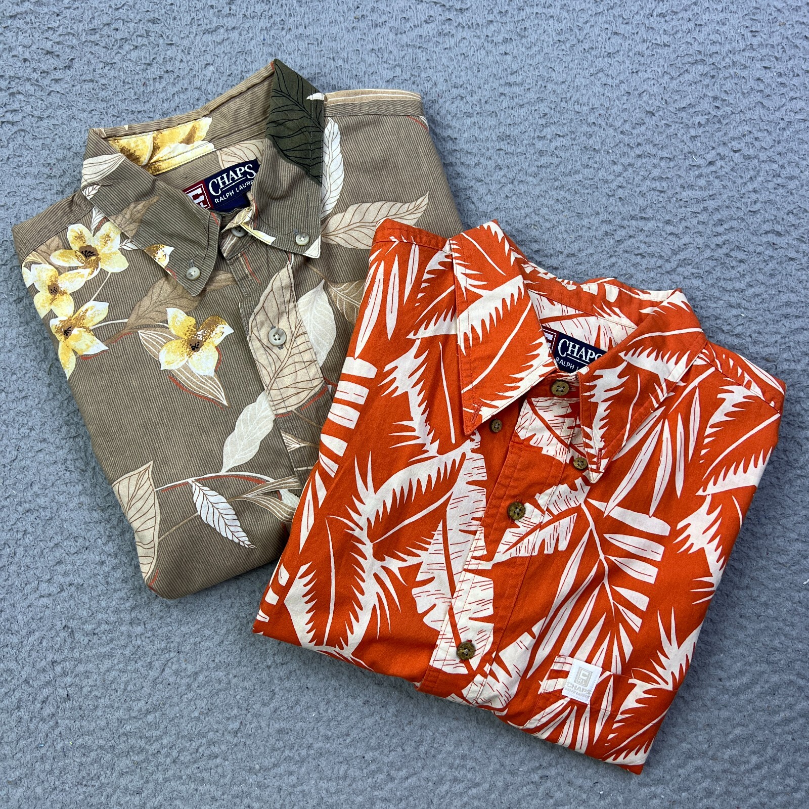 Lot of 2 Chaps Ralph Lauren Hawaiian Shirt Mens L Aloha Camp Floral Button Up