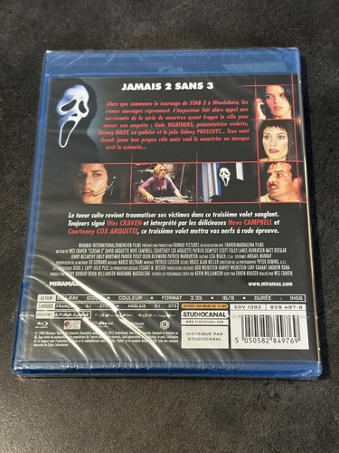SCREAM 3 BLURAY NEVE CAMPBELL PATRICK DEMPSEY VF NEUF SOUS BLISTER - Photo 2/2