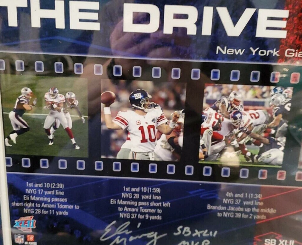 Eli Manning Sign Giants "The Drive to Victory" Filmstrip Collage 12x23 STEINER - Image 3 of 4