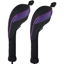 2 Pack Long Neck Golf Hybrid Club Head Covers Dial No. Tag CTMT-01 Black/Purple