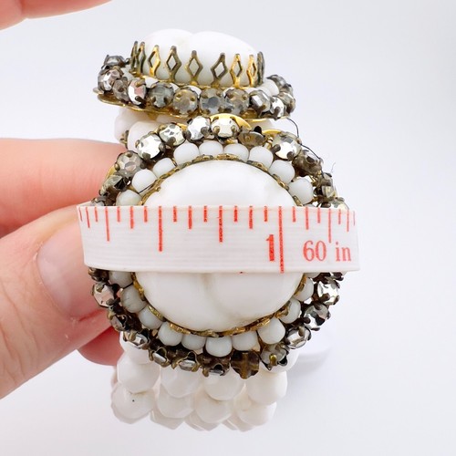 Vintage Miriam Haskell Molded White Glass & Monte Rhinestone Bracelet - Picture 12 of 12