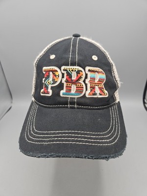 PBR Professional Bull Riders Hat Cap Baseball Mesh Distressed Black Embroidered 