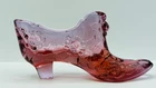 Vintage Fenton Art Glass Pink Cabbage Rose Slipper Shoe