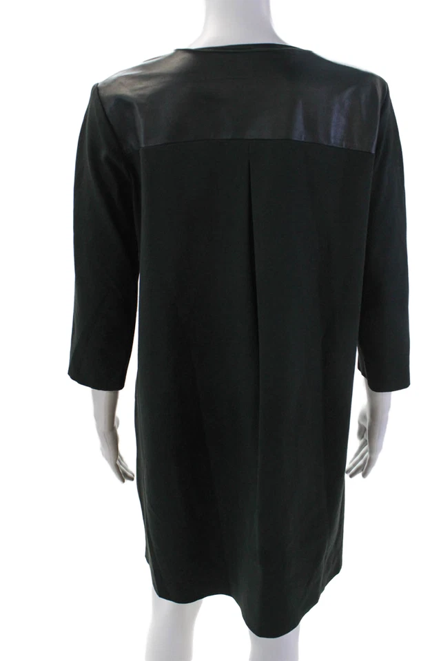 Liviana Conti Womens Leather V Neck Long Sleeves Dress Green Size EUR 42 - Image 3 of 4