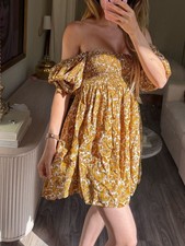 Faithfull the Brand Euro Summer Mini Dress Paisley Off Shoulder Puff Sleeve M