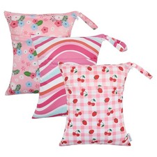 ALVA ALVABABY 3pcs Cloth Diaper Wet Dry Bags Waves small flowers strawberry