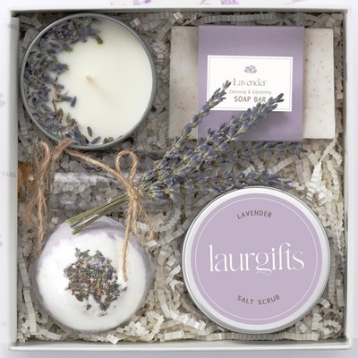 Small Lavender Spa Gift Box for Women   Relaxing Self Care Set with... Fas