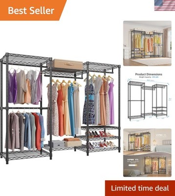 Multi-Functional Clothing Rack with 4 Hanging Rods & Adjustable Shelving - V5
