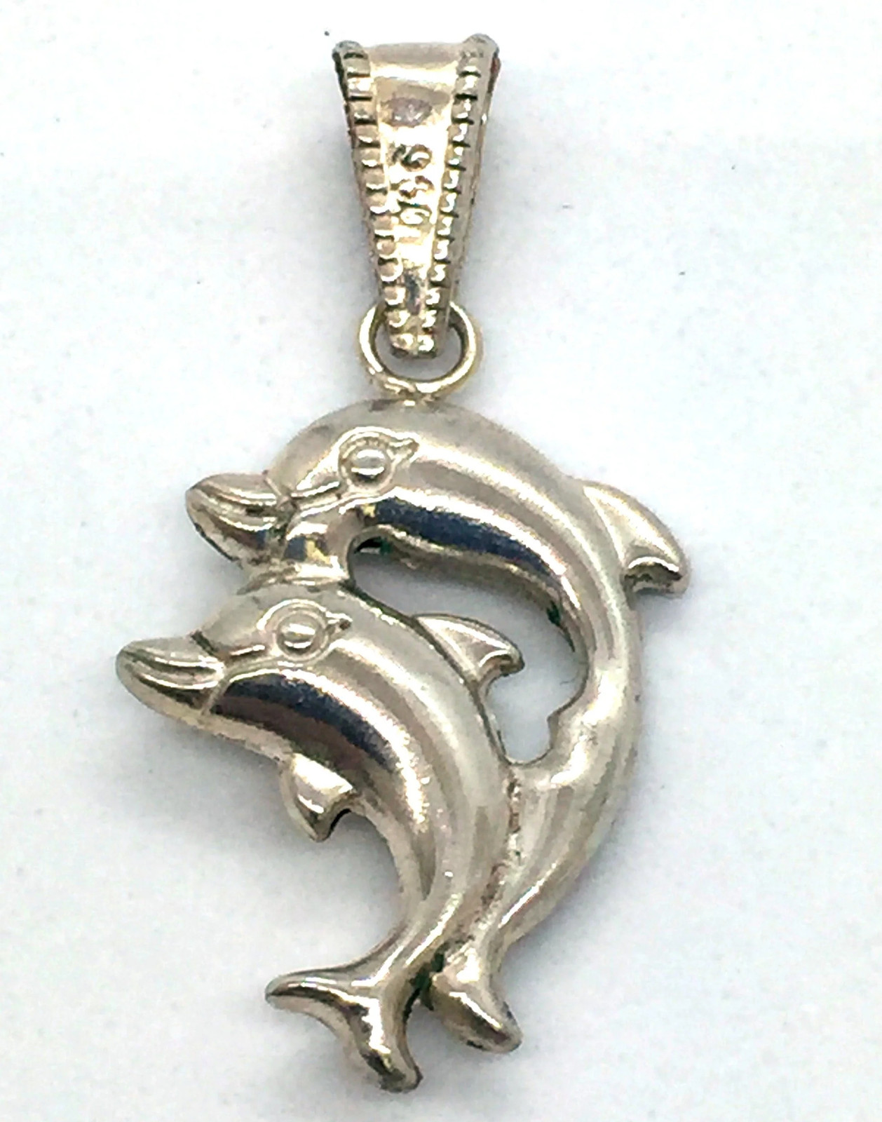 Solid Sterling Silver Twin Puffed Dolphin Charm P… - image 3