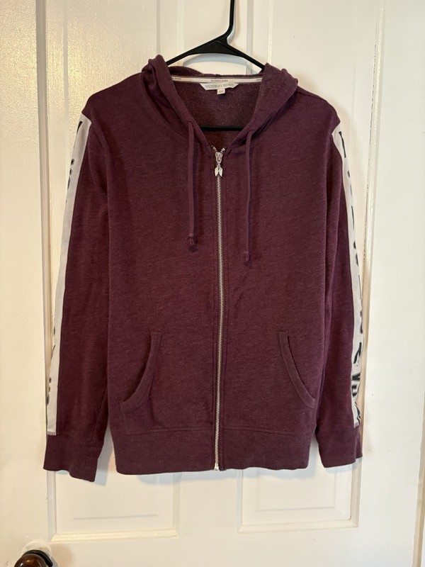 Victoria's Secret Full Zip Hoodie Purple Logo Hooded Pockets Women's L/G