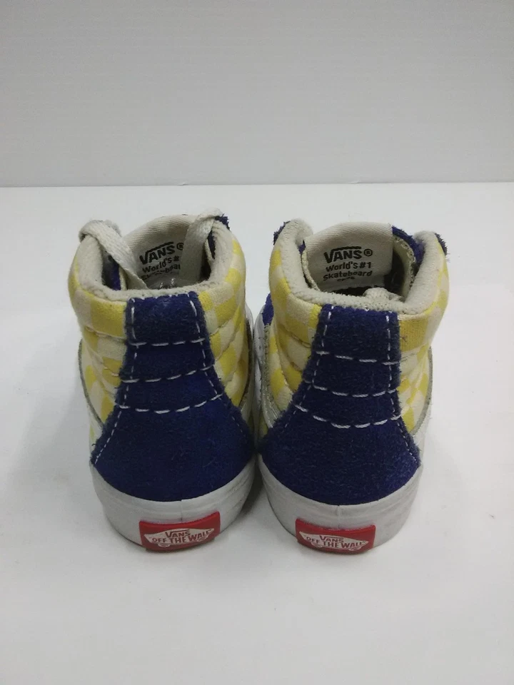 Vans Zapatos Niño Pequeño Talla 10 Azul Amarillo Sk8-Hi Cuadros Parte Superior Alta Patín Niños Foto 3 de 4