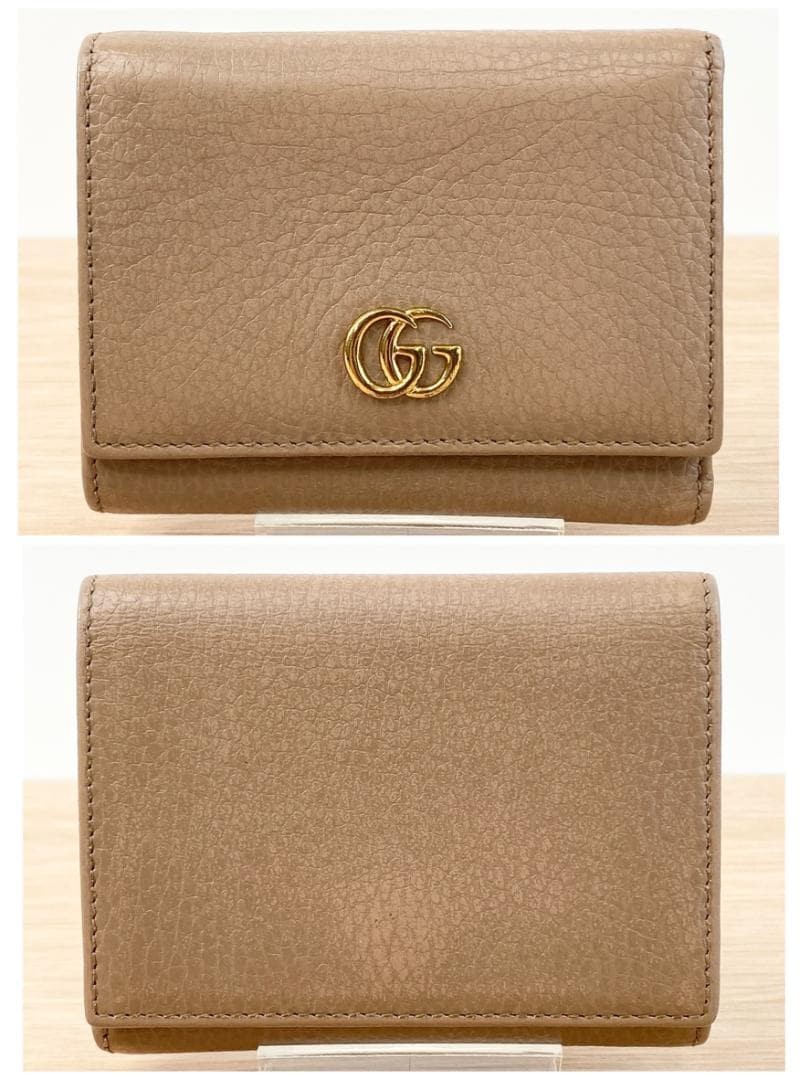 Gucci GG Marmont Trifold Wallet Compact Wallet Beige Leather Authentic thumbnail 2