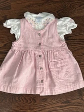 VTG Oshkosh B'gosh Pink Striped Peter Pan Collar Dress Sz 12 Months Made in USA