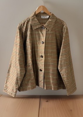 Vintage Chico's Design 100% Silk Jacket XL (Size 3) Gold Red Striped Shacket