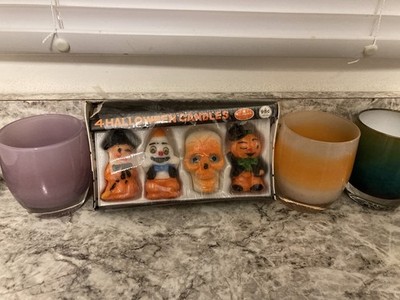 Nice! Vintage Halloween CAPRI CANDLES IN PACKAGE Pumpkin Clown Witch Skull