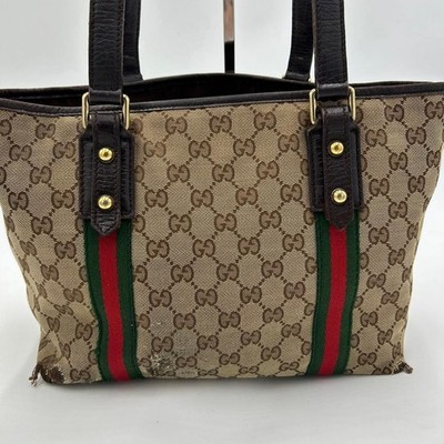 GUCCI Sherry Line Hand Tote Bag Charm GG Canvas Leather 137396