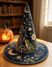 Cottagecore Forest Wizard Hat,Quilted Witch Hat,Halloween Cosplay Costume Access
