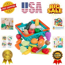 Play Food for Toddlers with Farmers Market Basket and Chopping Board, Toy Foo...