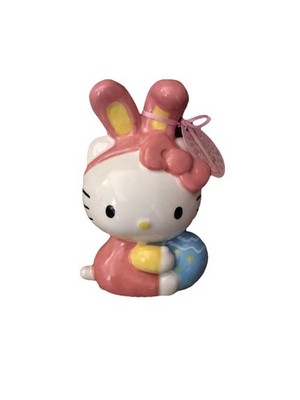 Blue Sky Clayworks Hello Kitty Pink Easter Bunny With Colored Egg Spring Ceramic