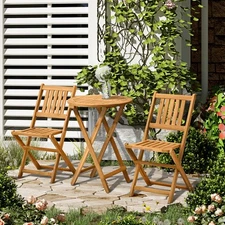 3 Piece Folding Acacia Wood Outdoor Patio Bistro Table and Chair Set