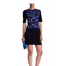 Trina Turk Leopard Knit Sweater Dress Colorblock Blue Black Wool Blend Size M
