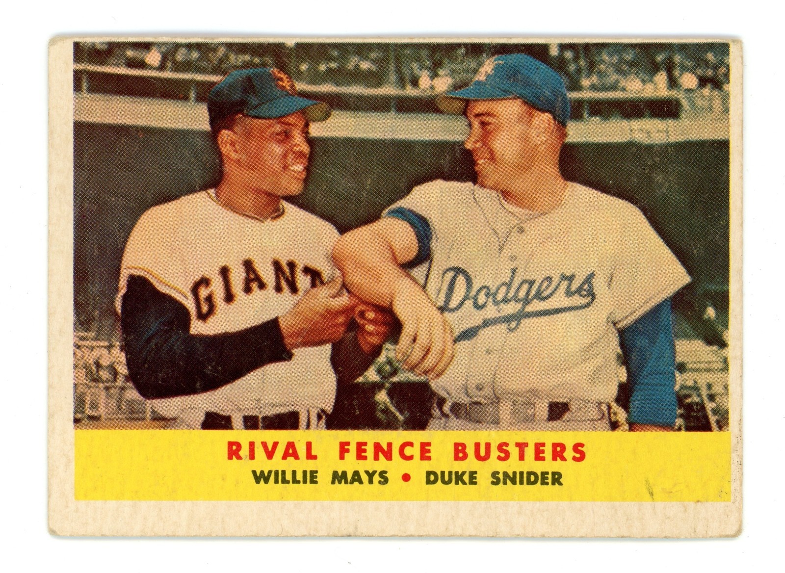 1958 Topps #436 Rival Fence Busters Mays / Snider HOFers GD Range MISCUT (65727)