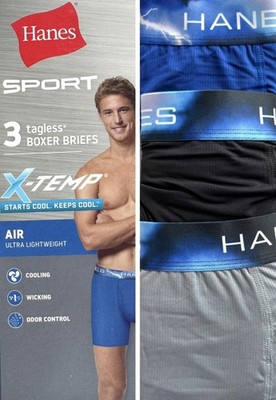 Hanes Sport X-Temp Boxer Briefs 3-Pack 2XL 44-46 Tag Less Ultra Lightweight NEW