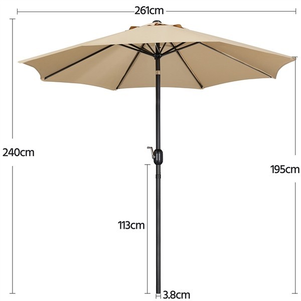 9FT Patio Umbrella 8 Ribs Market Umbrella w/ Push Button Tilt and Crank, Tan