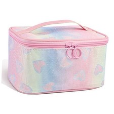 Makeup Bag, Travel Toiletry Bags With Handle and Divider, Large Capacity Pink