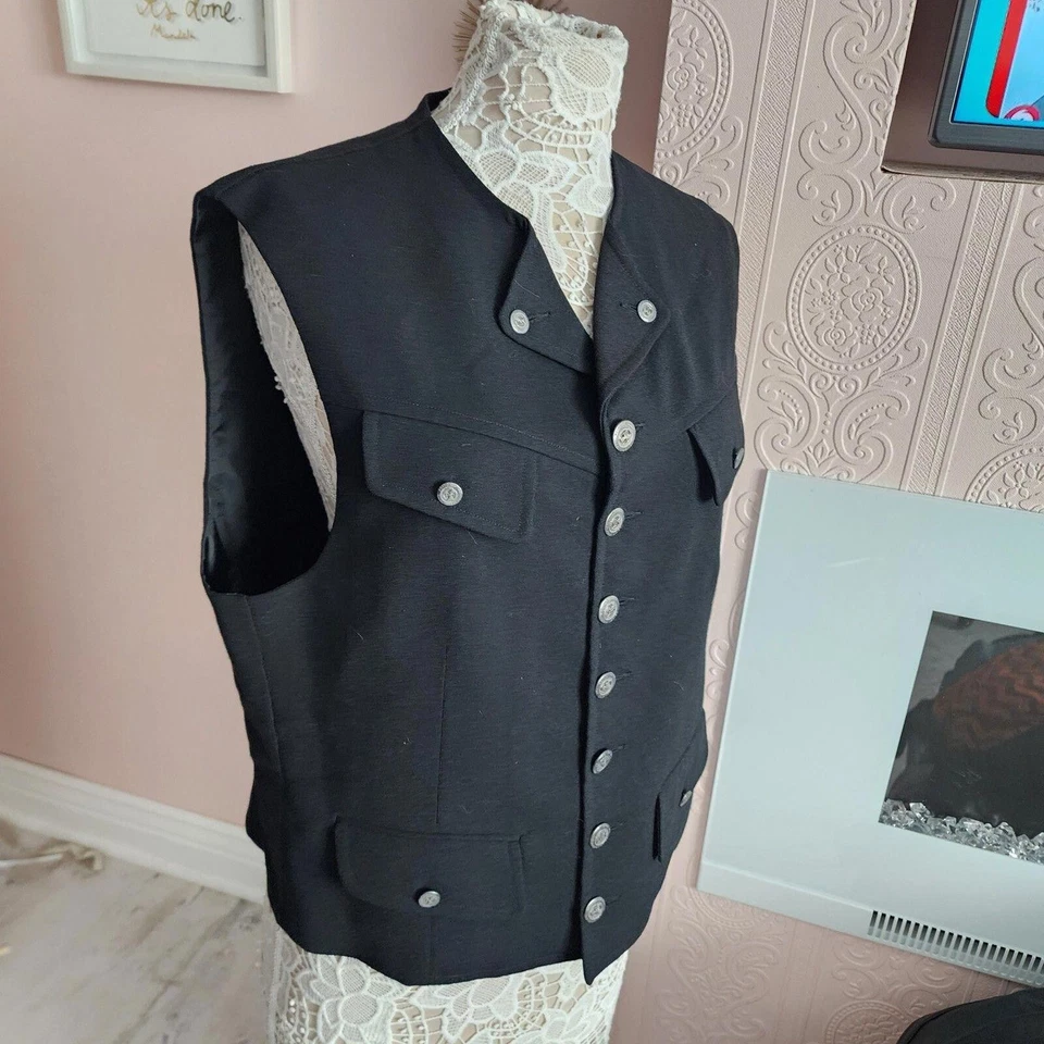 Impecable Negro Plata Metal Botones GRIFFIN Melbourne Chaleco L Chaqueta Blazer DD48 Foto 3 de 4