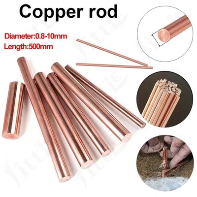 Solid Copper Bar Metal Round Rod Diameter 0.8-10mm Copper Rod Length 500mm - Image 1 of 4