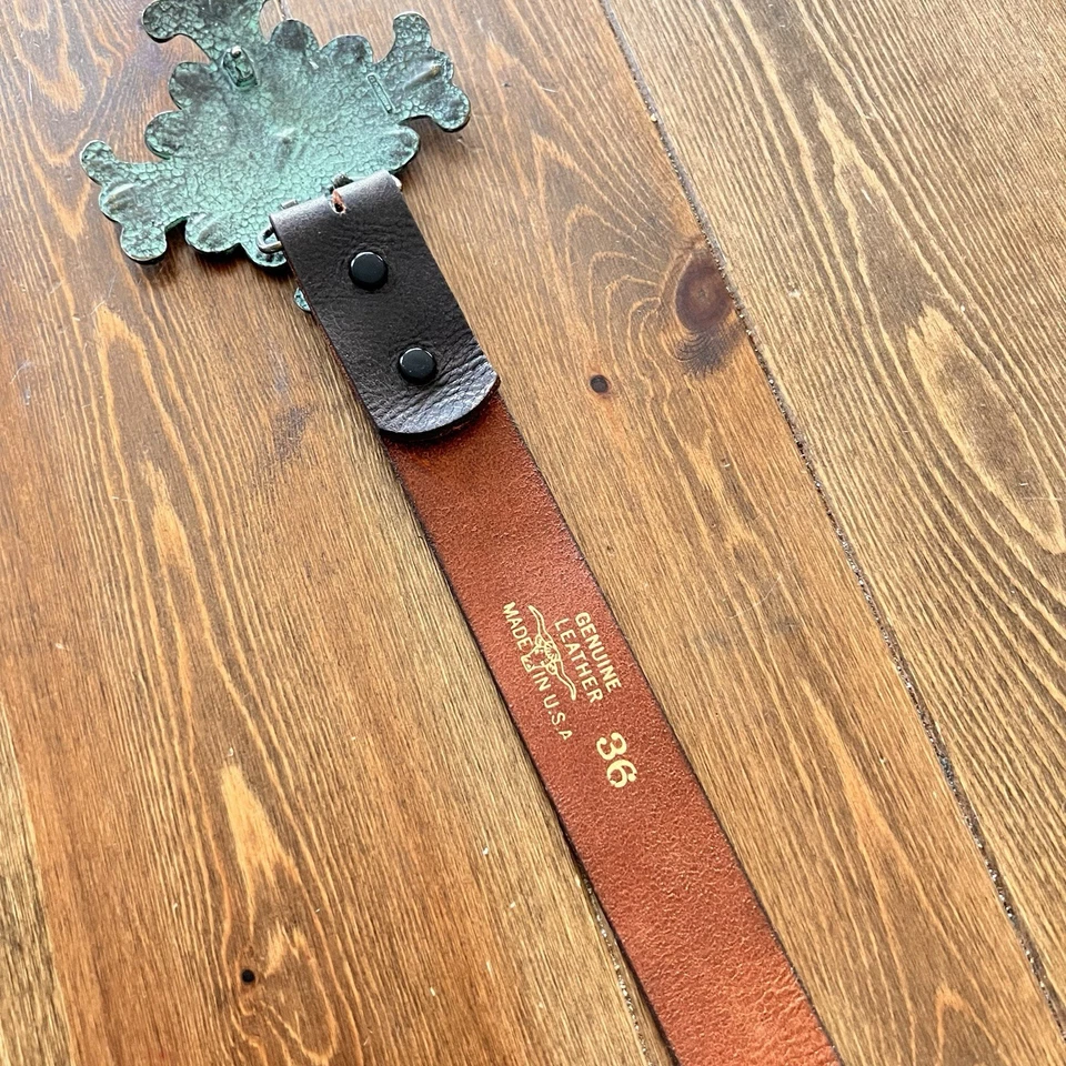 Cinturón Mujer Cuero Marrón Estrás Cruz T Hebilla Talla 36 Hecho en EE. UU. Foto 2 de 4