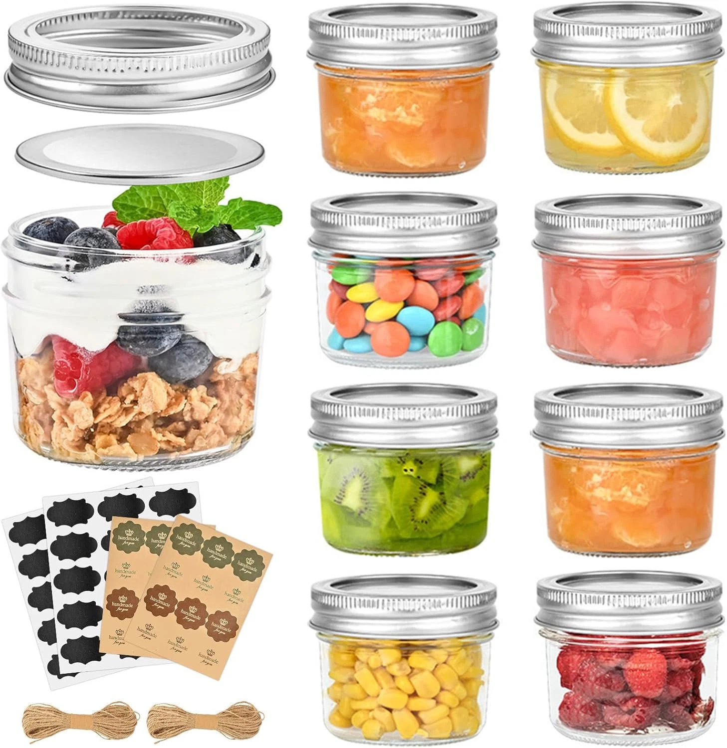 4 Oz Mini Mason Jars with Lids 8 Pack, 4Oz Small Glass Mason Canning Jars for Ja