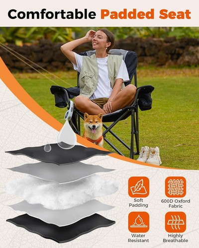 Oversized Heavy Duty Camping Chair with Lumbar Support & Cooler Bag - Black/Grey - Picture 9 of 10