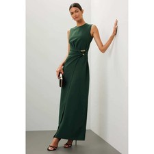 Shoshanna Dani Dress Midnight Green Sleeveless Maxi Chain Detail Size 6