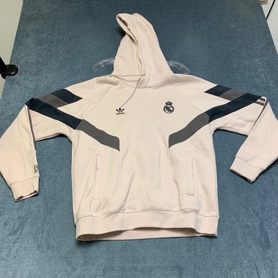 Adidas Real Madrid OG Hoodie Mens Medium Beige Gray Soccer Long Sleeve Pullover