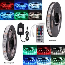 12V 1-5M 5050 RGB LED Strip Lights Waterproof 44key Remote Controller Adapter UK