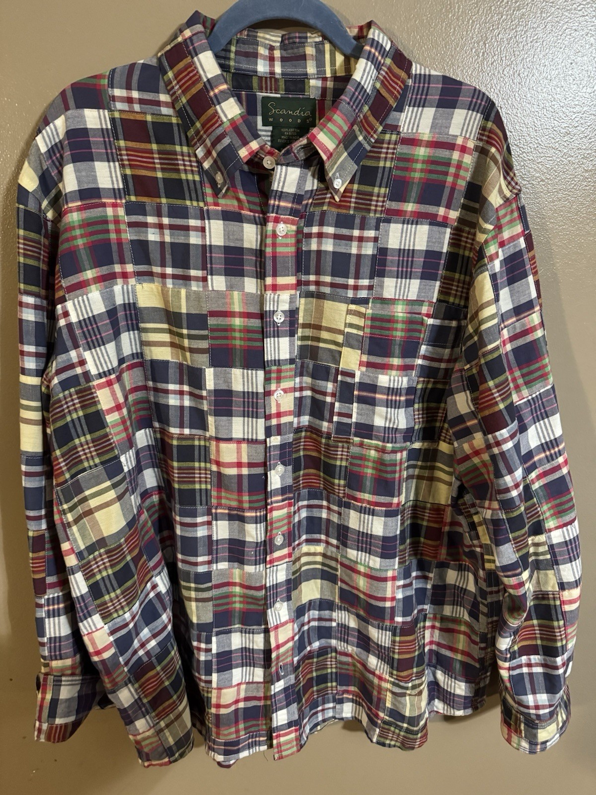 Scandia patchwork madras cotton button-down Shirt… - image 1