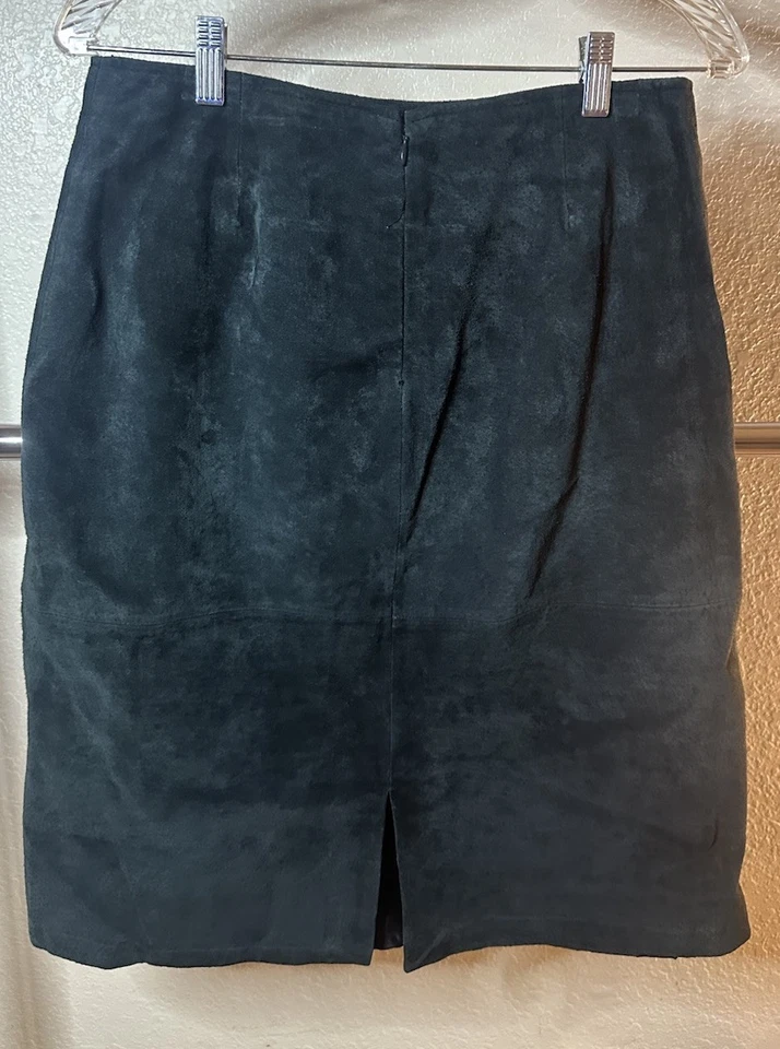 Saia de Couro Camurça Genuína St Johns Bay Tamanho 8 Lápis Preto Vintage Midi Ventilação - Imagem 4 de 4