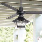 52" Industrial Indoor Outdoor Ceiling Fan with Light LED Remote Black Damp Patio
