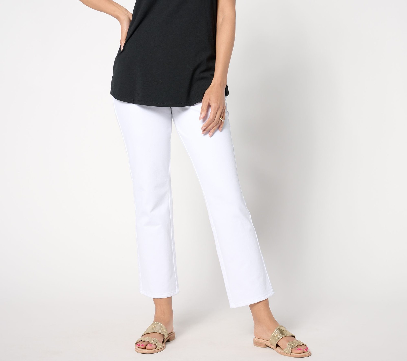 Quacker Factory Women's Pants Sz L DreamJeannes Regular Pull-On White A647869