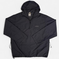 VTG Carhartt Nylon Pullover Hooded Anorak Jacket Nimbus Size XL Black