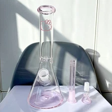 Pink 10" Kitty Cat Glass Bong Beaker Smoking Water Pipe w/Pink Downstem + Bowl
