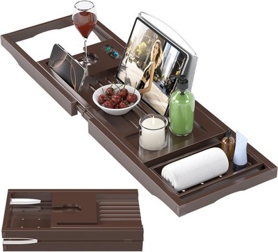 Foldable Bathtub Caddy Tray for Tub,Bamboo Expandable Bath Table Trays,Premiu...