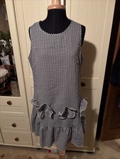 Ladies Short Dress Size 12 Black White Gingham Check Lightweight Sleeveless