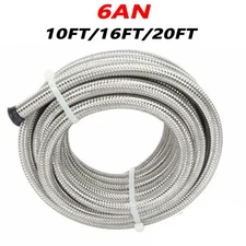 6AN 3/8" Fuel line Hose Braided Stainless Steel Oil Gas CPE 10FT/20FT Silver